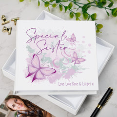 Personalised Special Sister Pink & Purple Butterfly Gift Photo Album