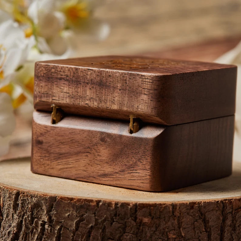 Personalised Engraved Wooden Wedding Ring Box Holder for 2 Rings With Ribbon Ring Box Holder ukgiftstoreonline
