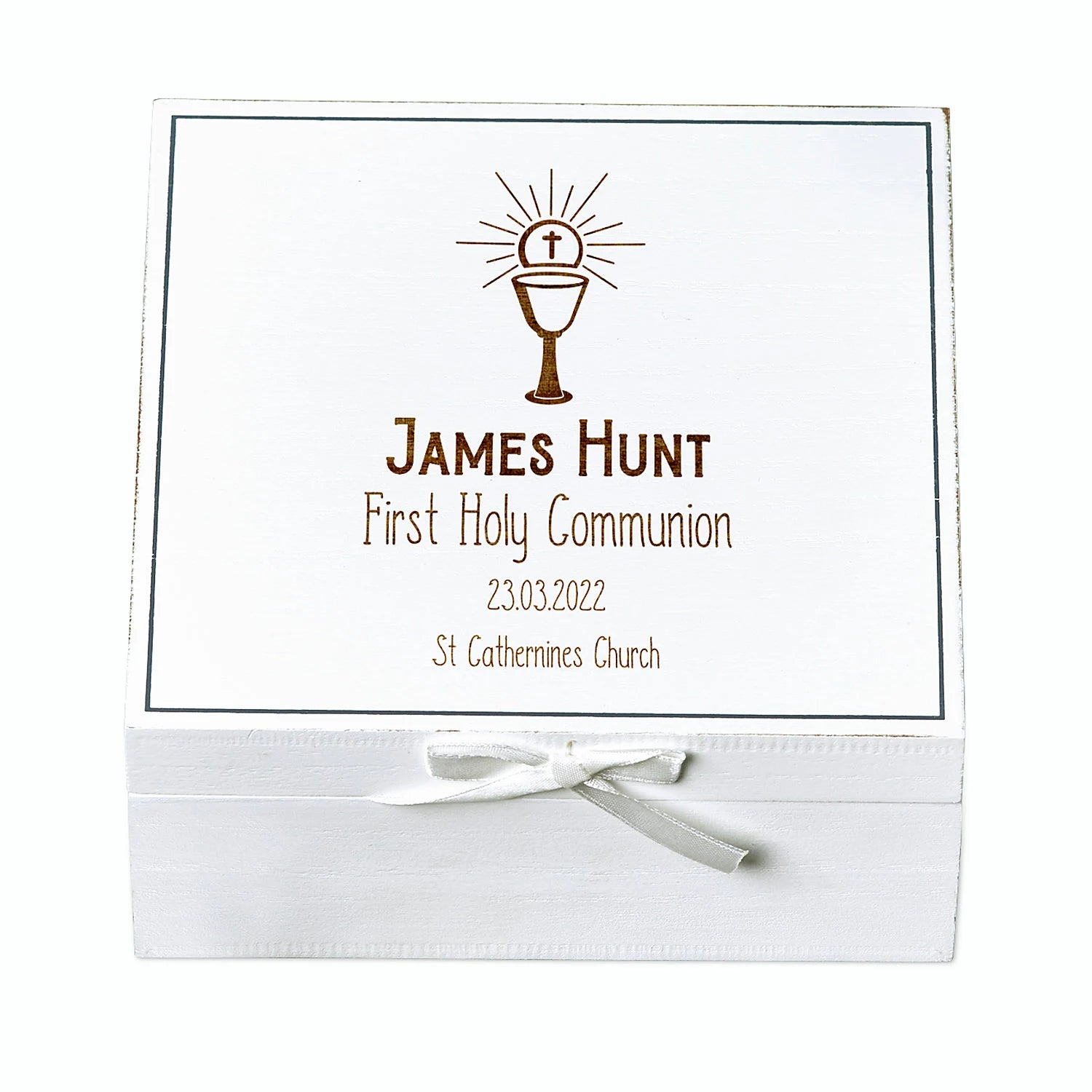 Personalised Holy Communion White Keepsake Box With Host Design ukgiftstoreonline