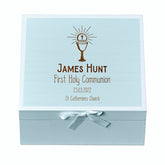 Personalised Holy Communion Blue Keepsake Box With Host Design ukgiftstoreonline
