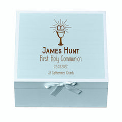 Personalised Holy Communion Blue Keepsake Box With Host Design ukgiftstoreonline