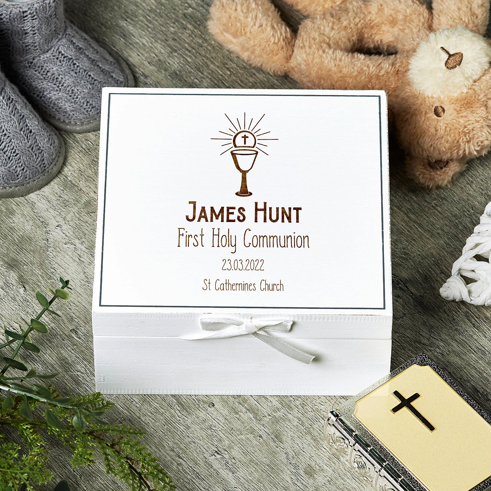Personalised Holy Communion White Keepsake Box With Host Design ukgiftstoreonline