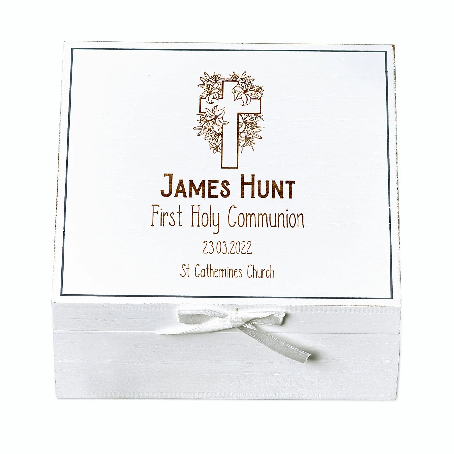 Personalised Holy Communion White Keepsake Box With Cross Design ukgiftstoreonline
