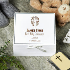 Personalised Holy Communion White Keepsake Box With Cross Design ukgiftstoreonline
