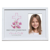 Personalised Holy Communion White Photo Frame With Pink Cross 6"x4" ukgiftstoreonline