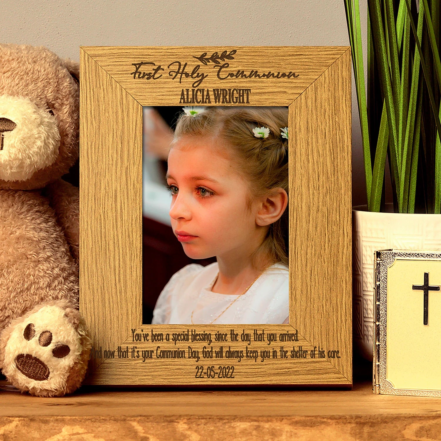 Personalised First Holy Communion Engraved Wooden Photo Picture Frame Portrait ukgiftstoreonline
