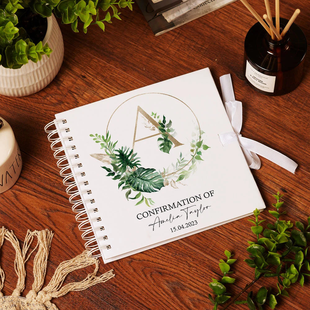 Personalised Communion Guestbook Scrapbook Photo Album Tropical Leaves ukgiftstoreonline