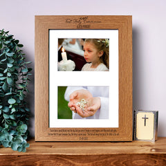 First Holy Communion Photo Frame Landscape Double 6x4 Inch Brown Personalised ukgiftstoreonline