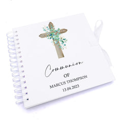 Personalised Communion Guestbook Scrapbook Photo Album With wood Cross ukgiftstoreonline