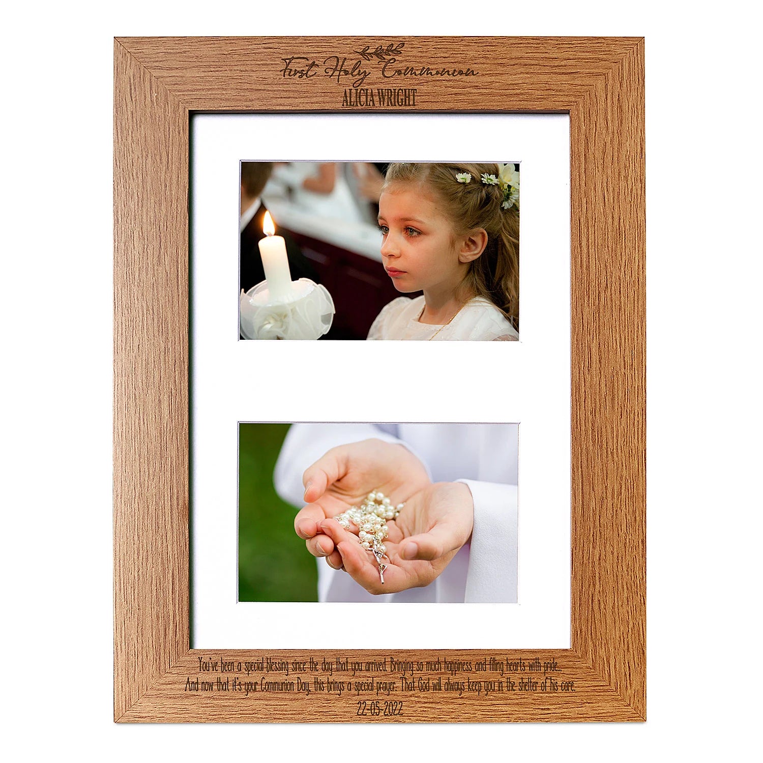 First Holy Communion Photo Frame Landscape Double 6x4 Inch Brown Personalised ukgiftstoreonline