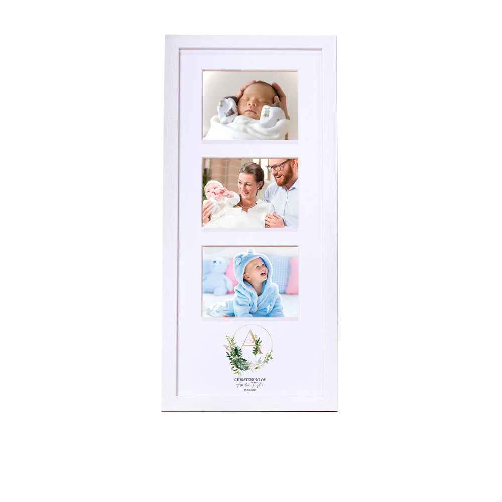 Personalised Communion Triple Photo Frame With Natural Leaves ukgiftstoreonline
