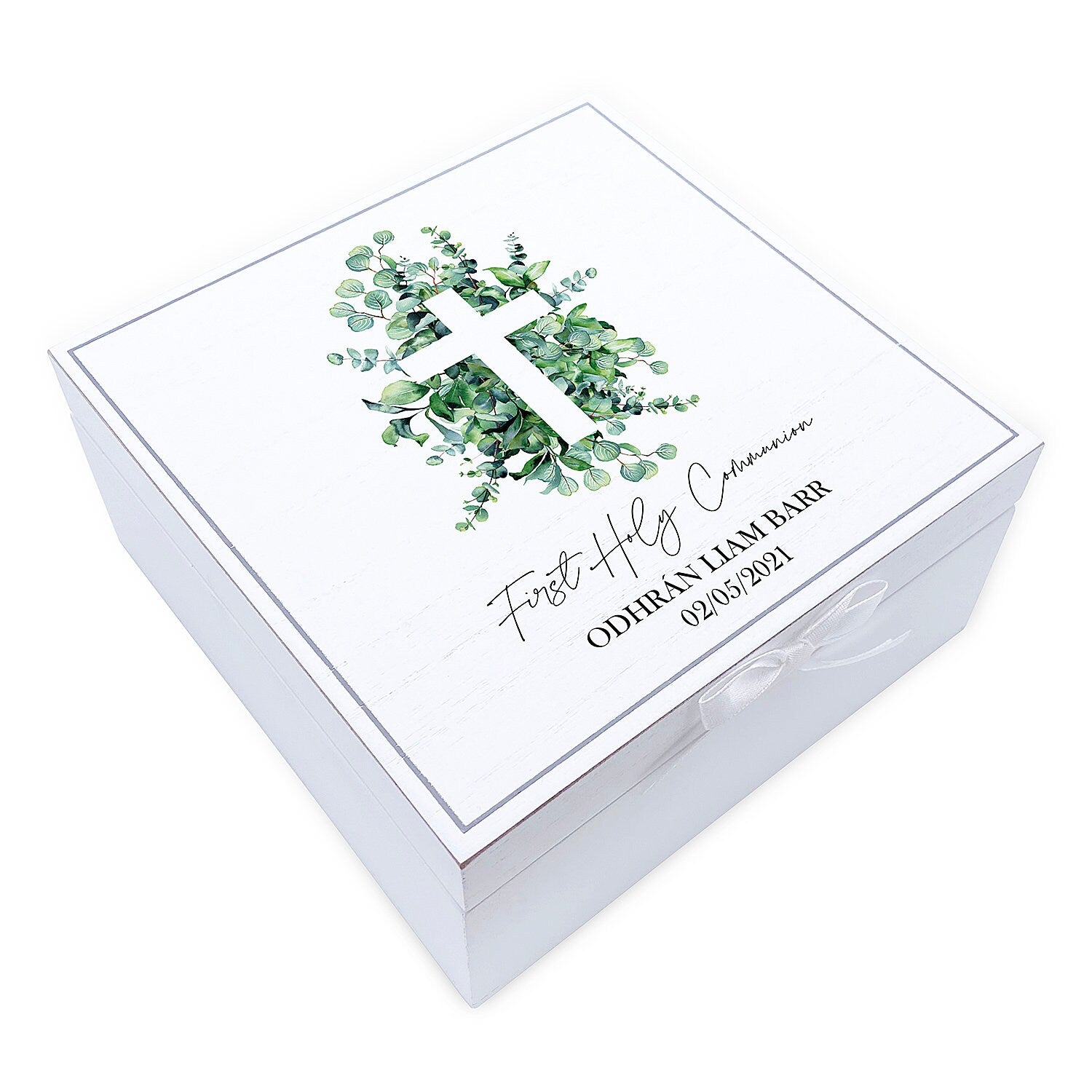 Personalised Holy Communion Vintage Wooden Box Gift With Leaf Cross ukgiftstoreonline