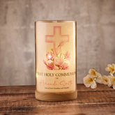 Personalised Holy Communion Lamp Light Up Gift With Floral Pink Cross ukgiftstoreonline