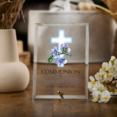 Personalised Communion Keepsake Plaque Gift With Blue Floral Cross ukgiftstoreonline