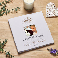 Personalised Communion Photo Album Linen Cover With Sketch Church ukgiftstoreonline