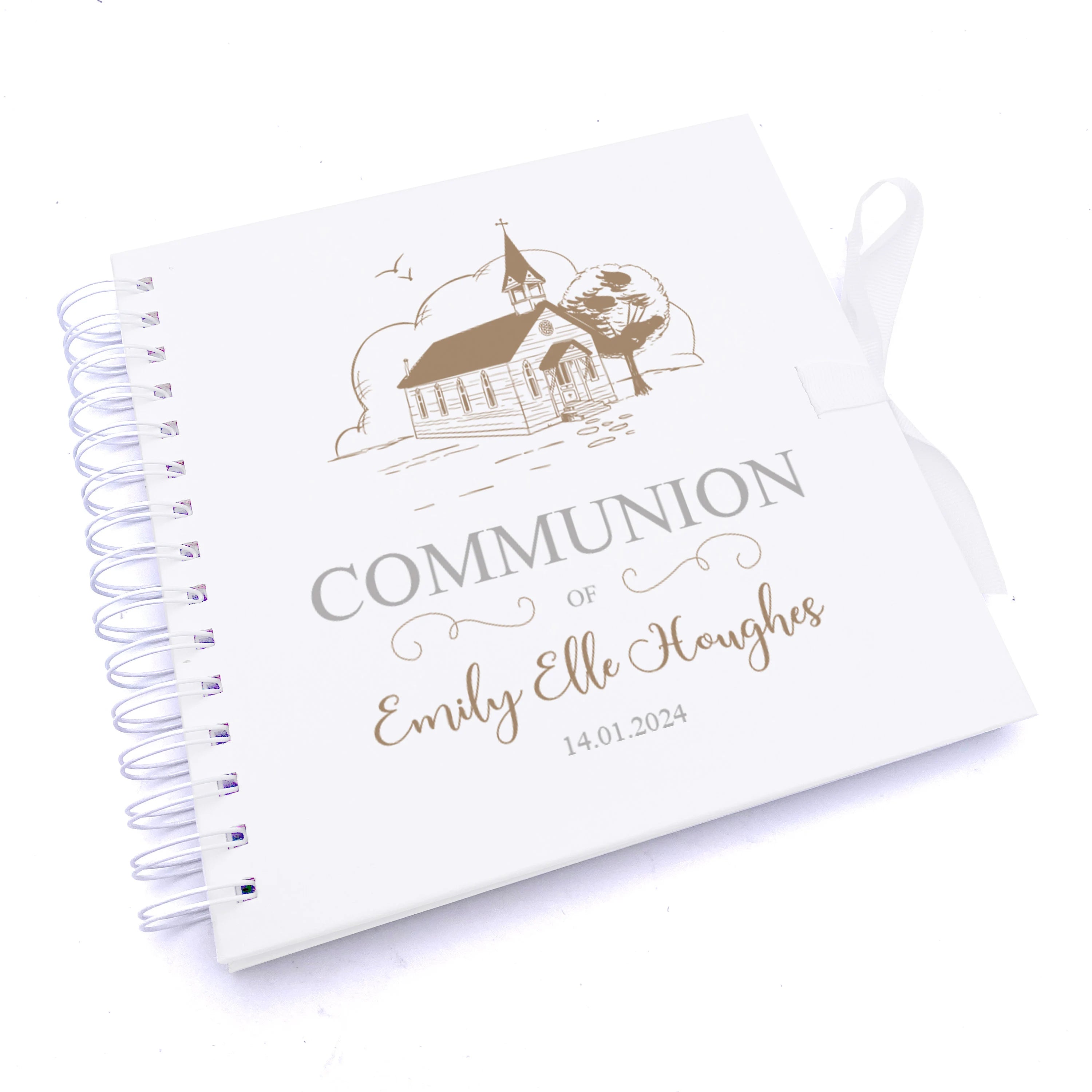 Personalised Communion Guest Book, Photo Album Featuring Sketch Church ukgiftstoreonline