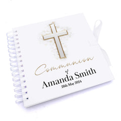 Personalised Communion Guest Book, Photo Album Scrapbook With Silver Cross ukgiftstoreonline