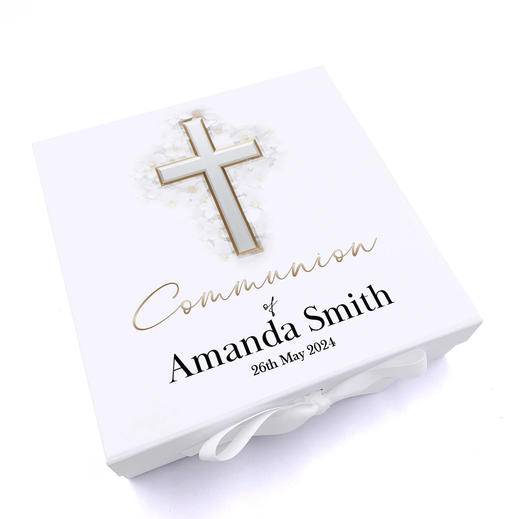 Personalised Communion Silver Cross Keepsake Memory Box Gift ukgiftstoreonline
