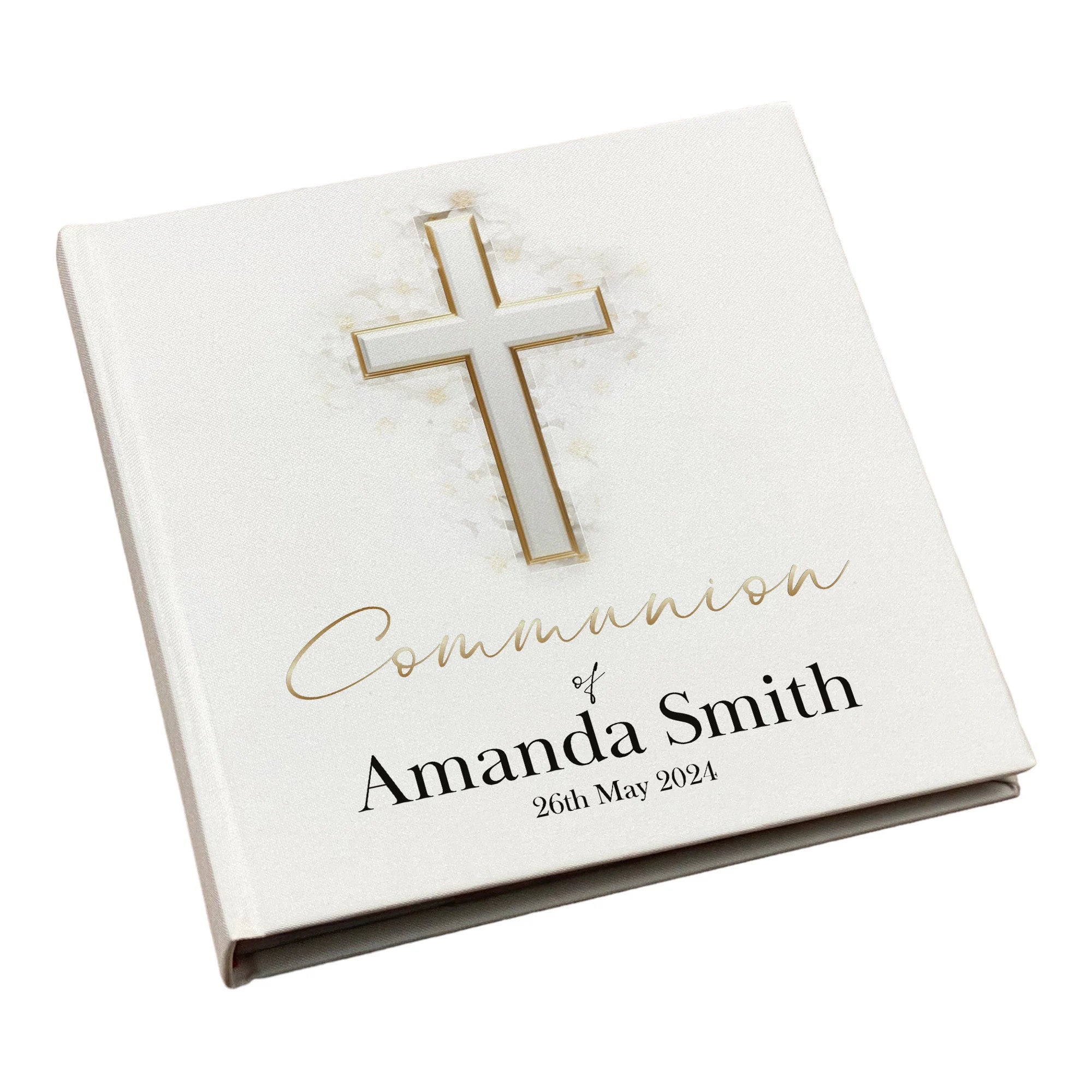 Large Book Bound Personalised Communion Photo Album With Silver Cross ukgiftstoreonline