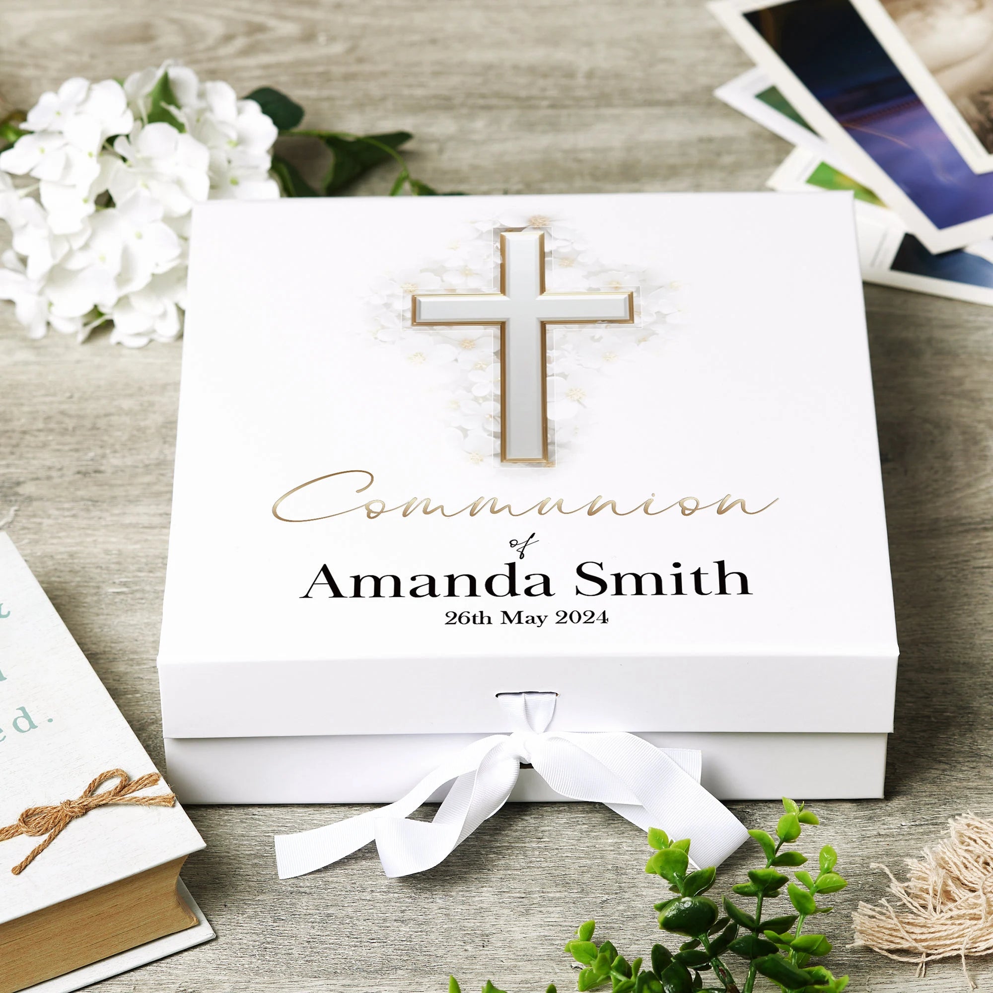 Personalised Communion Silver Cross Keepsake Memory Box Gift ukgiftstoreonline