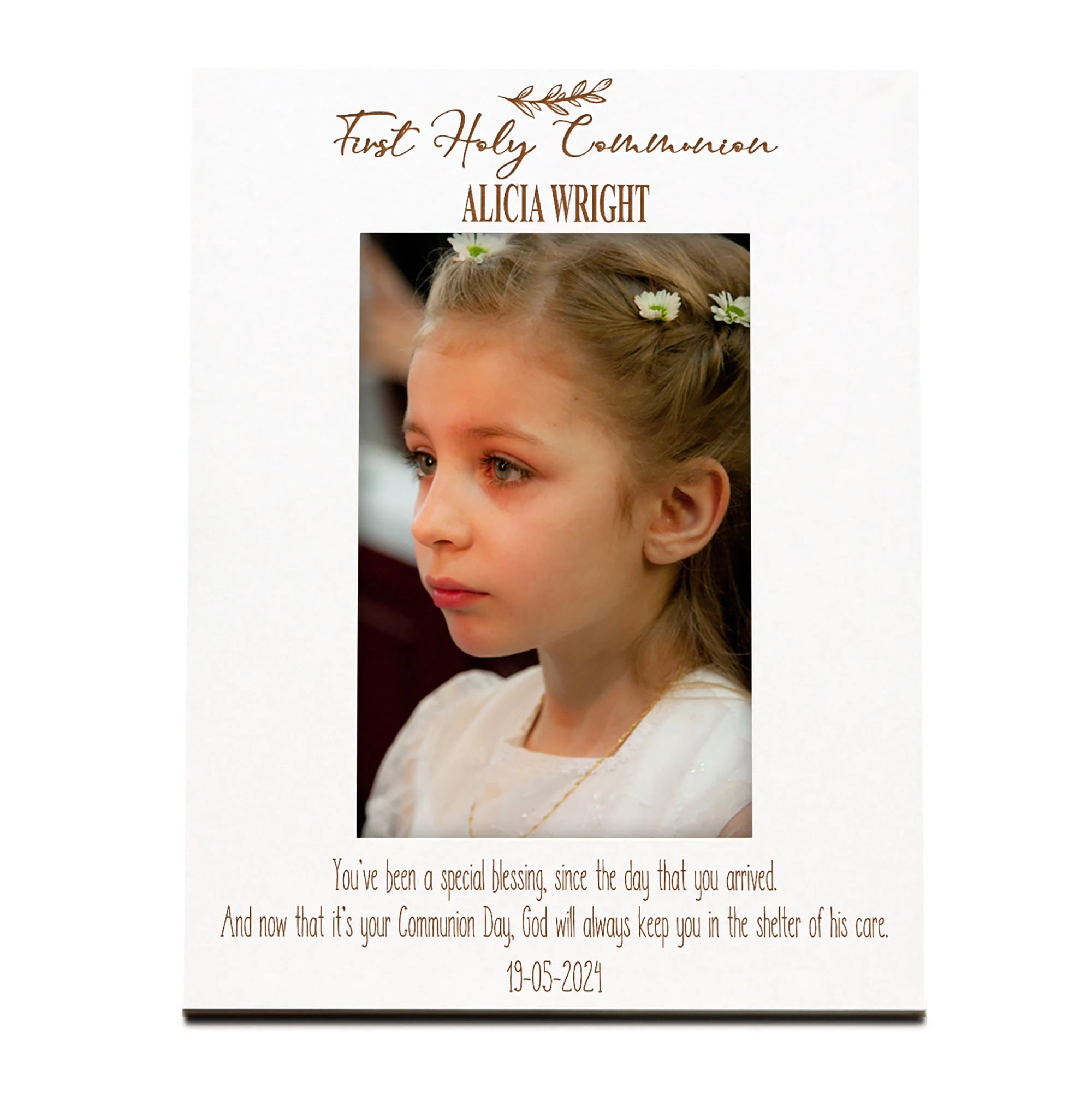 Personalised First Holy Communion White Wooden Photo Frame Portrait ukgiftstoreonline