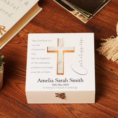 Personalised Communion Keepsake Memory Box Gift With Marble Cross ukgiftstoreonline Wooden Medium