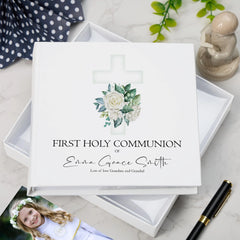 Personalised Communion 6x4" Slip in Photo Album Gift With Green Cross ukgiftstoreonline