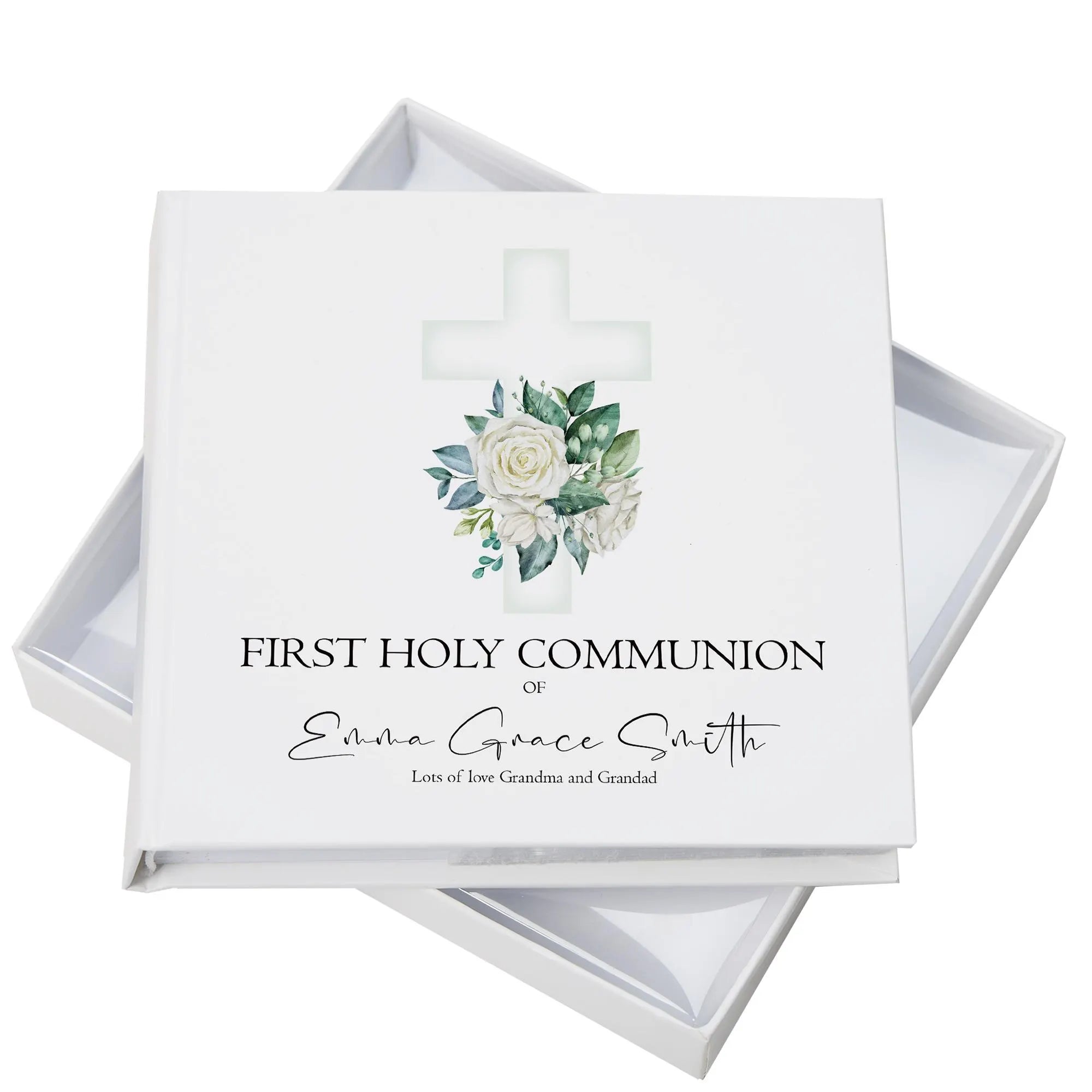 Personalised Communion 6x4" Slip in Photo Album Gift With Green Cross ukgiftstoreonline