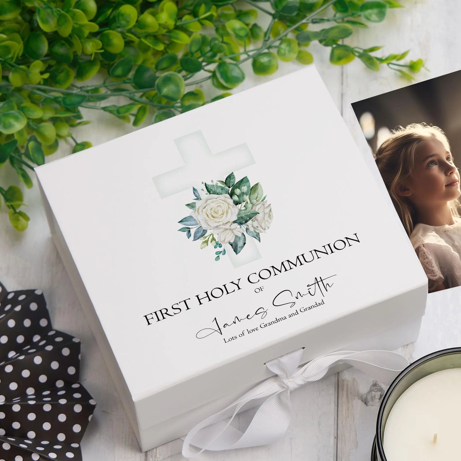 Personalised First Holy Communion Green Cross Keepsake Memory Box Gift ukgiftstoreonline