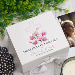 Personalised First Holy Communion Pink Cross Keepsake Memory Box Gift ukgiftstoreonline