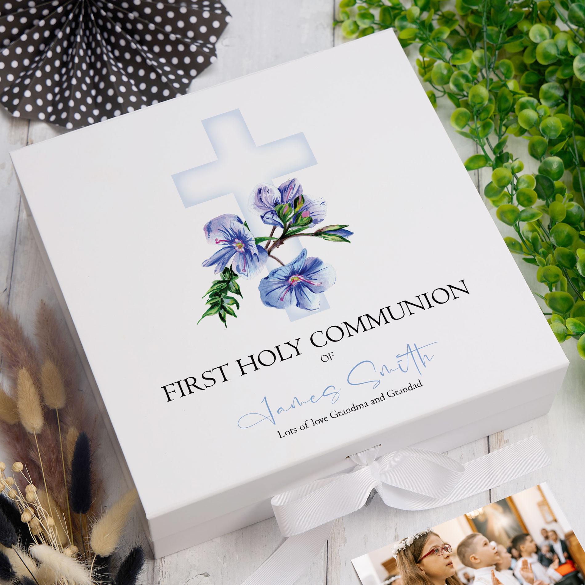 Personalised First Holy Communion Blue Cross Keepsake Memory Box Gift ukgiftstoreonline