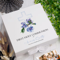 Personalised First Holy Communion Blue Cross Keepsake Memory Box Gift ukgiftstoreonline