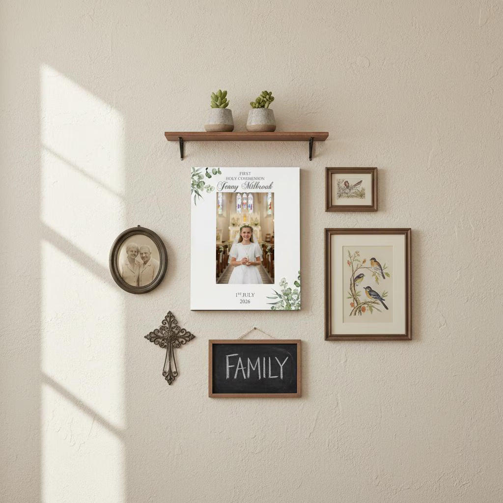 Personalised First Holy communion Elegant Photo Frame Gift With Leaves ukgiftstoreonline