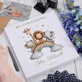 Personalised Large Linen Self-Adhesive My Christening-Baptism-First Holy Communion-Confirmation Photo Album Safari Animal Design ukgiftstoreonline
