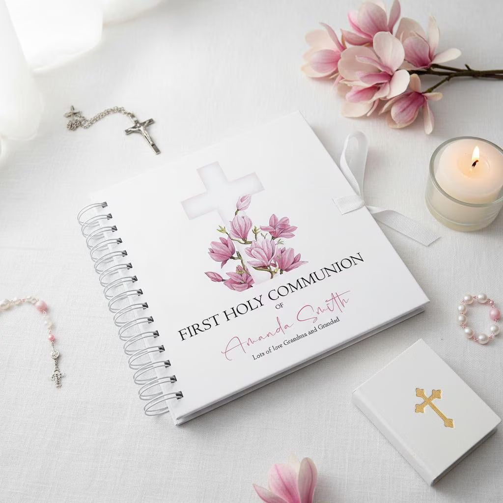 Personalised First Holy Communion Pink Cross Guestbook Scrapbook Photo Album ukgiftstoreonline