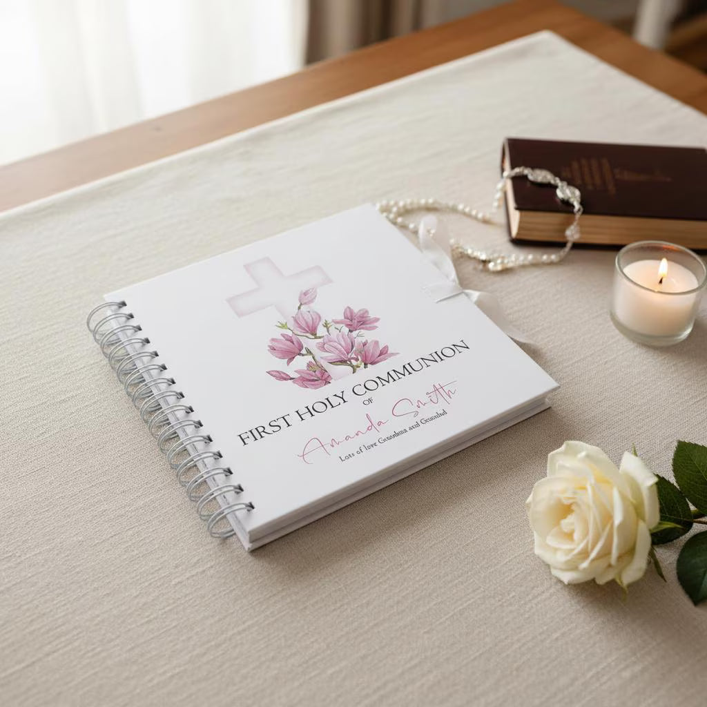 Personalised First Holy Communion Pink Cross Guestbook Scrapbook Photo Album ukgiftstoreonline