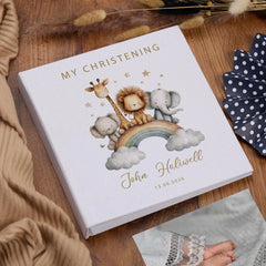 Large Personalised Book Bound My Christening-Baptism-First Holy Communion-Confirmation Memory Book Safari Animals Design Photo Album ukgiftstoreonline