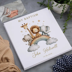 Personalised Large Linen Self-Adhesive My Christening-Baptism-First Holy Communion-Confirmation Photo Album Safari Animal Design ukgiftstoreonline