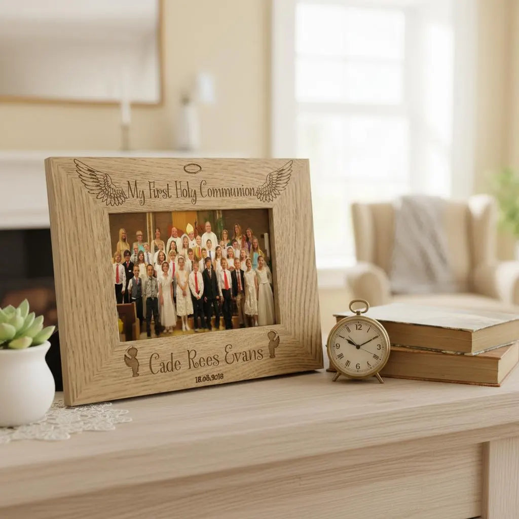 Boys First Holy Communion Personalised Engraved Wooden Photo Frame Gift ukgiftstoreonline