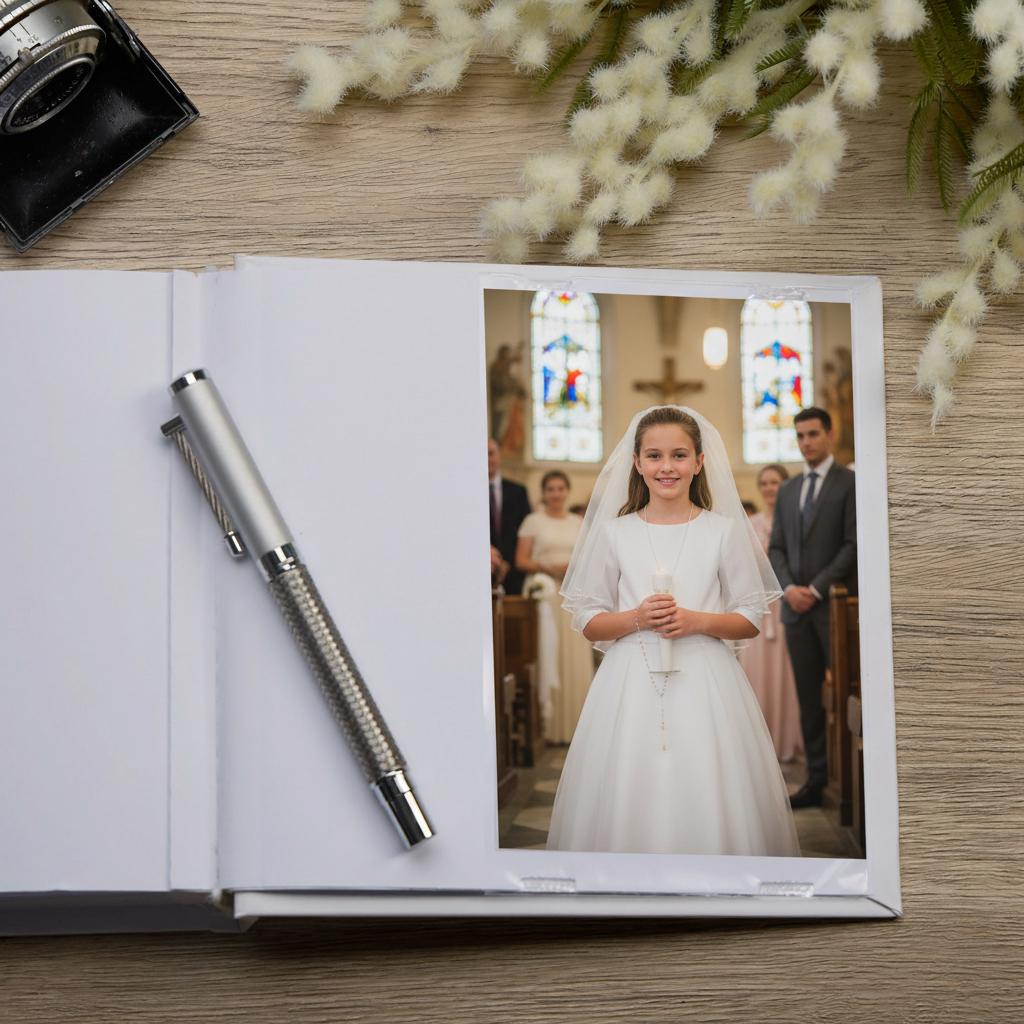 Personalised First Holy Communion Photo Album With Marble Cross ukgiftstoreonline