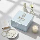 Personalised Holy Communion Blue Wooden Engraved Keepsake Box With Cross Design ukgiftstoreonline