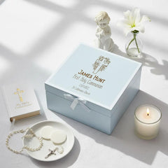 Personalised Holy Communion Blue Wooden Engraved Keepsake Box With Cross Design ukgiftstoreonline