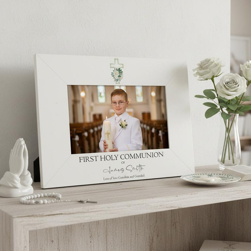 Personalised First Holy Communion Photo Frame With Green Cross Gift ukgiftstoreonline