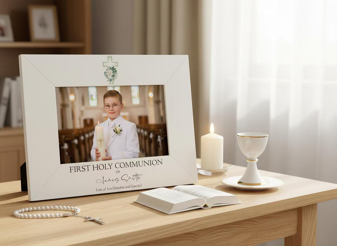 Personalised First Holy Communion Photo Frame With Green Cross Gift ukgiftstoreonline