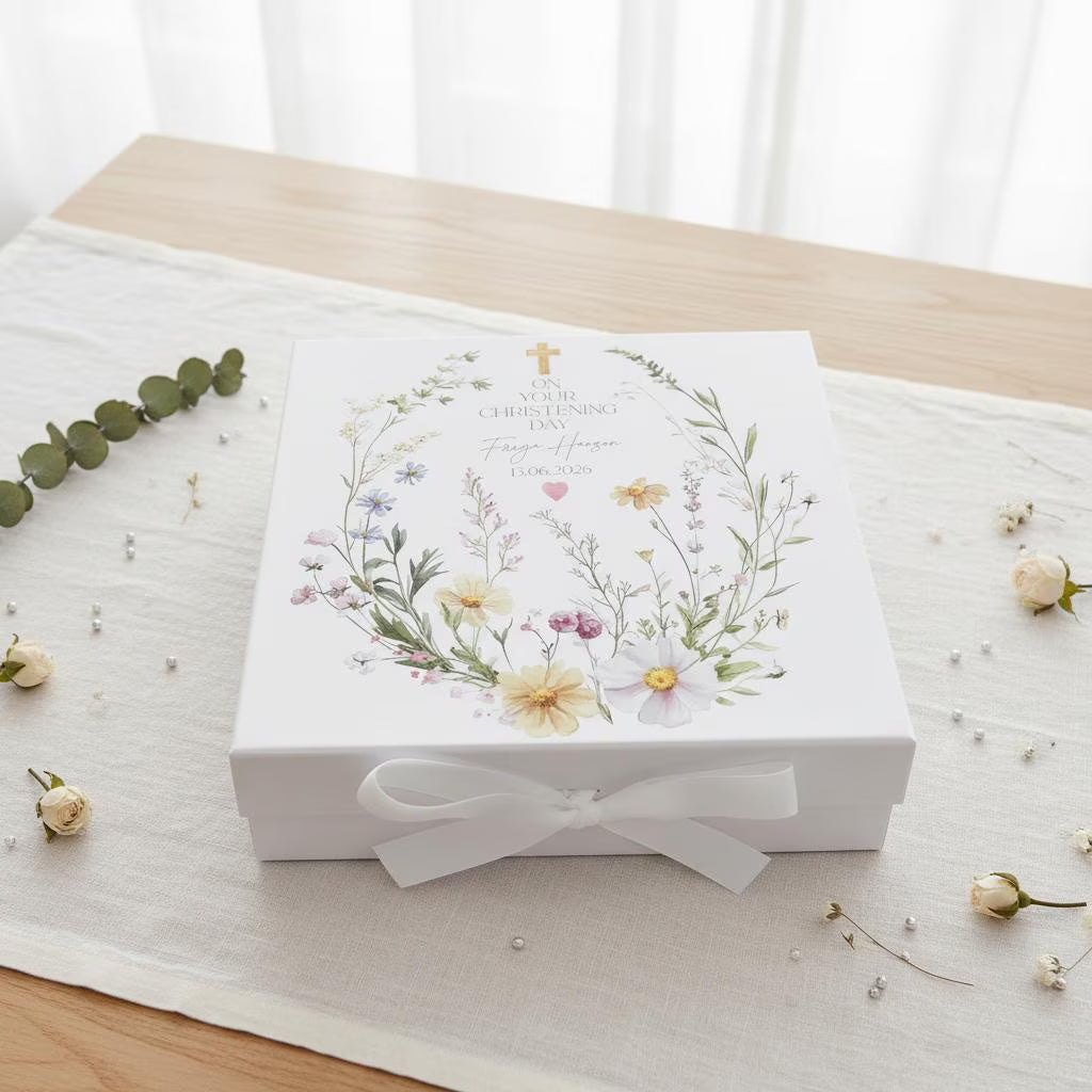 Personalised christening, Baptism or Communion gift Keepsake Memory Box Delicate Floral Design ukgiftstoreonline