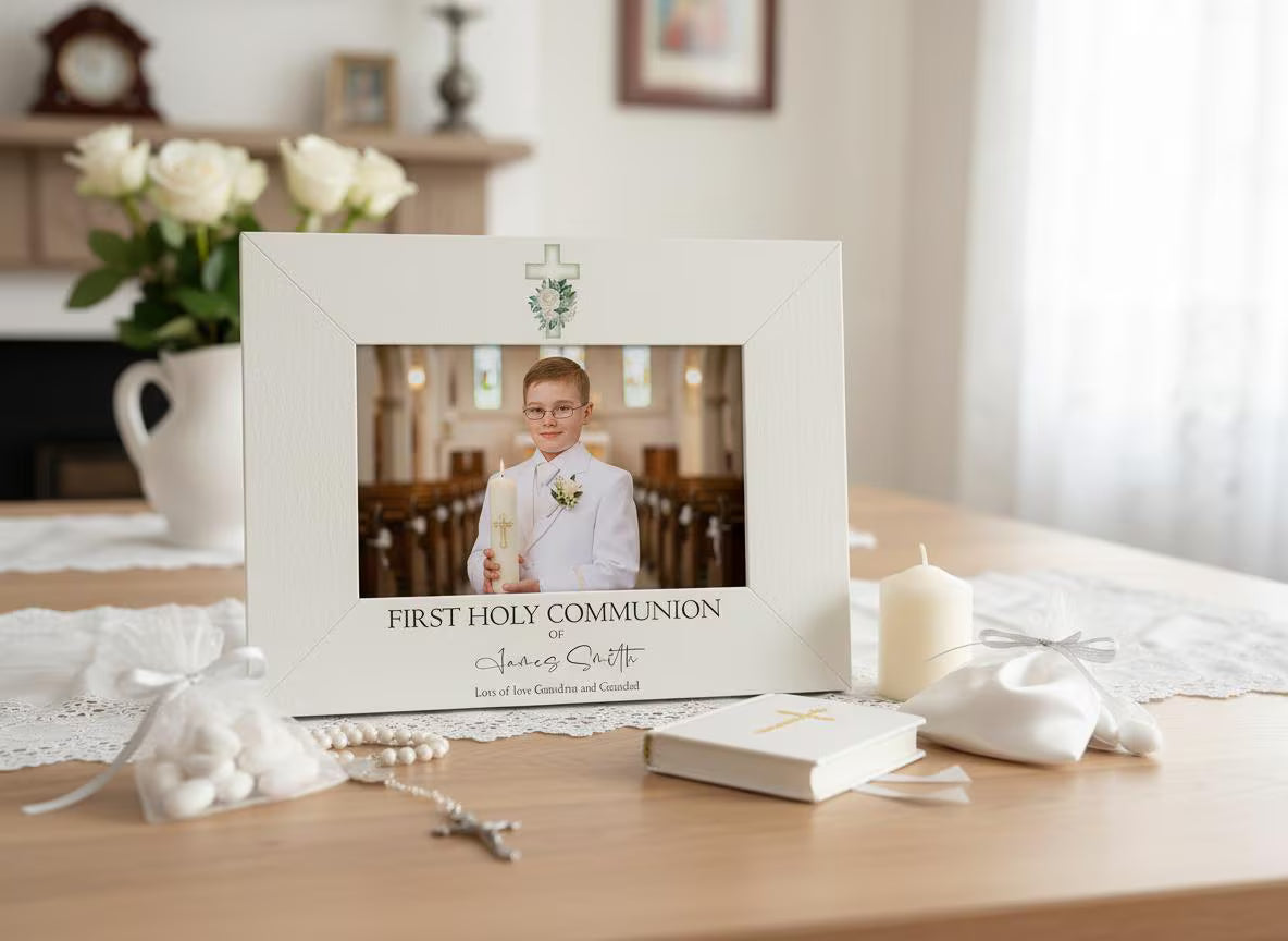 Personalised First Holy Communion Photo Frame With Green Cross Gift ukgiftstoreonline