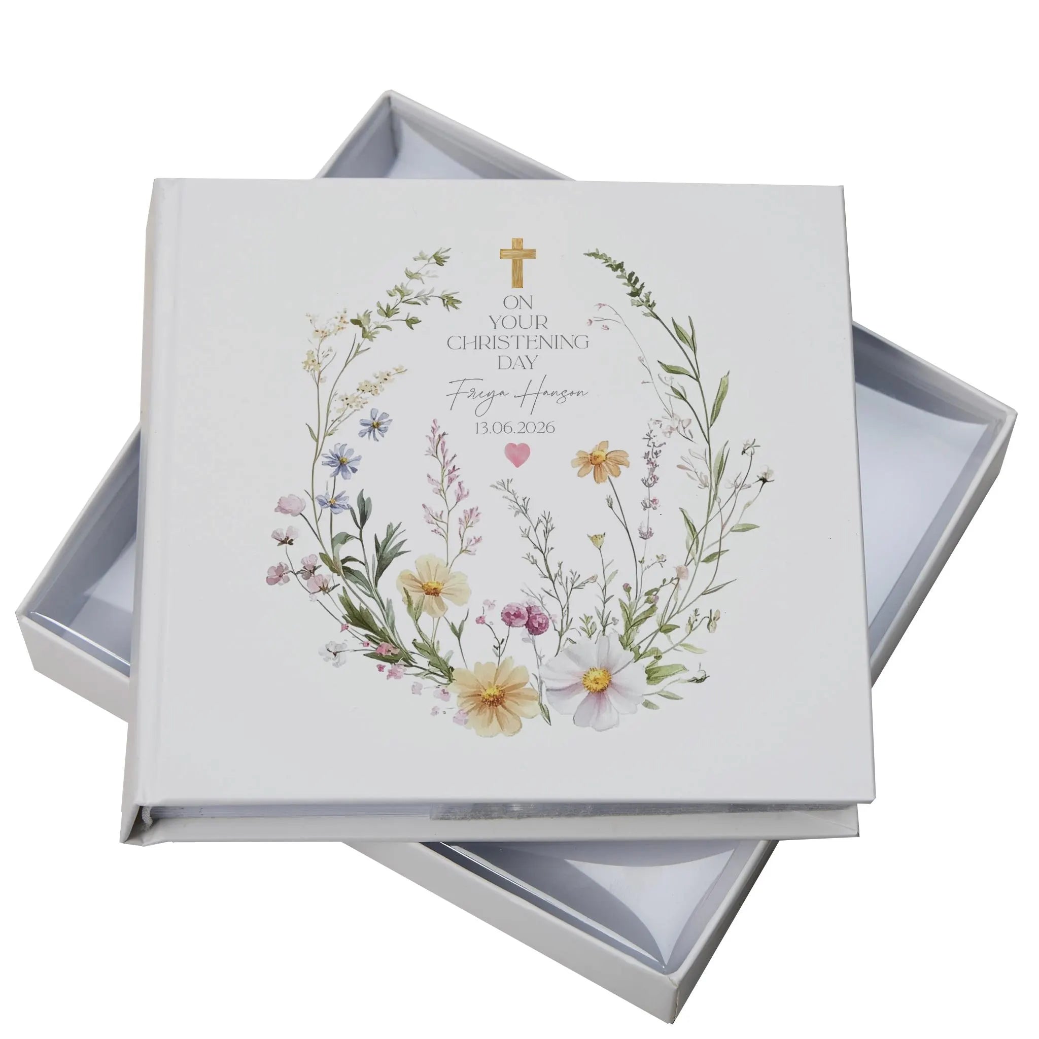 Personalised Christening Baptism Communion, Delicate Floral Design Photo Album In Gift Box ukgiftstoreonline