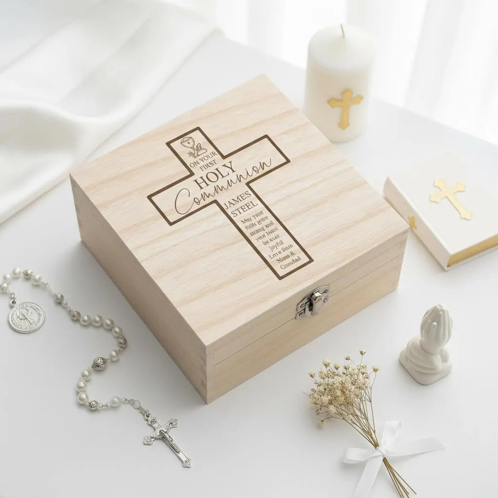 Personalised Wooden First Holy Communion Keepsake Memory Box Engraved ukgiftstoreonline