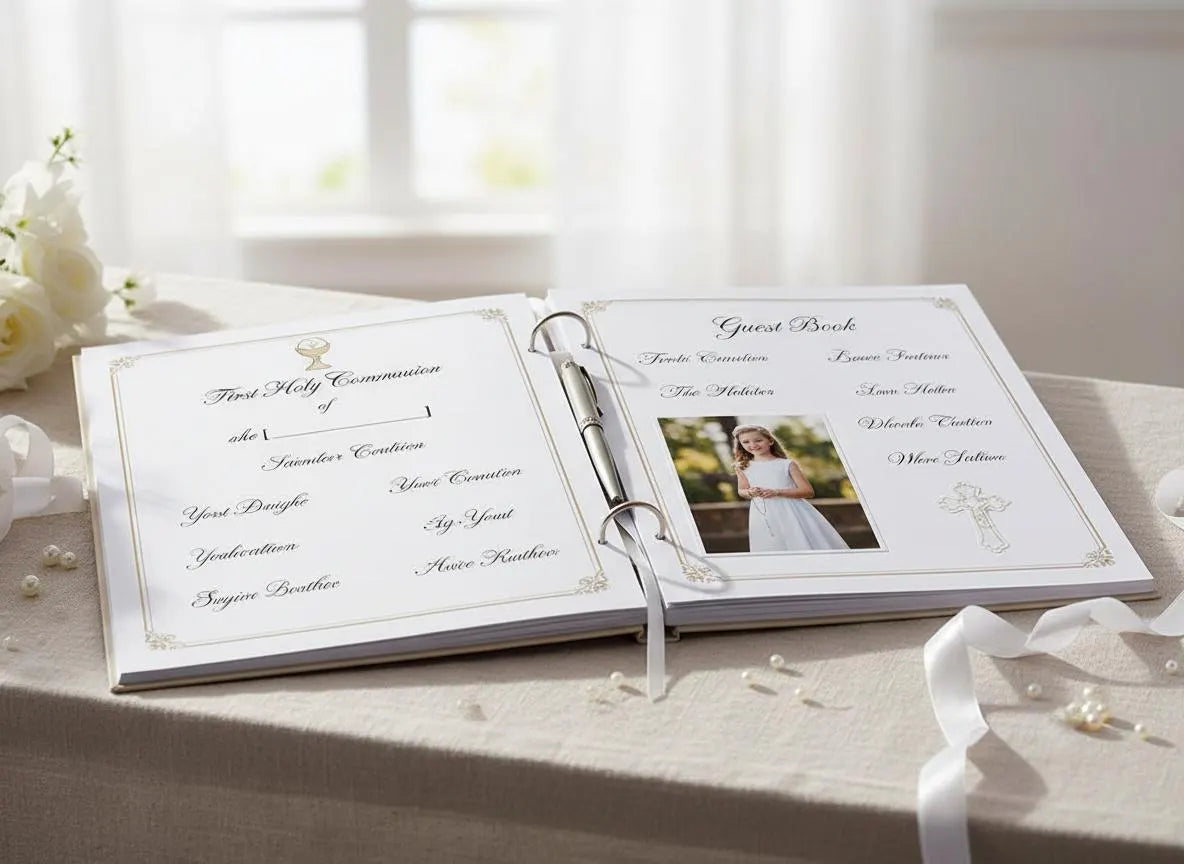 Personalised Communion Guest Book, Scrapbook or Album Floral Cross ukgiftstoreonline