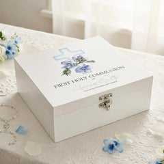 Personalised First Holy Communion Wooden Keepsake Memory Box Blue Cross ukgiftstoreonline